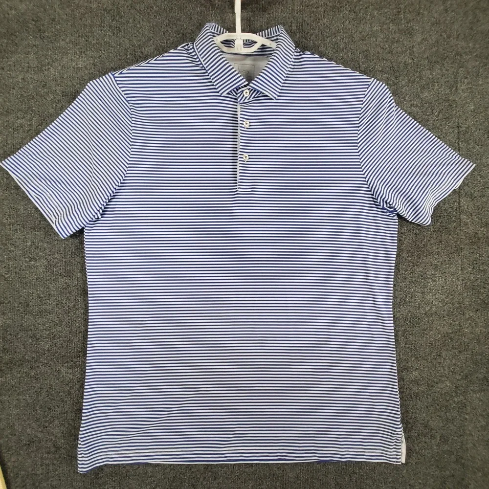 EAGEGOF Polo Shirt Men XL Short Sleeve Striped Blue White Stretch Button-Down